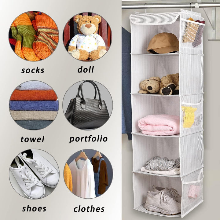 BrilliantJo 2er Set Hängeregal Kleiderschrank Organizer Stoff, 5 Fächer hochwertige Hängeaufbewahrun