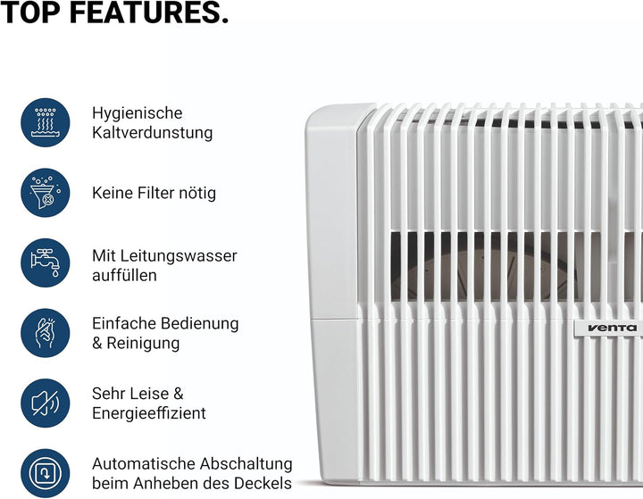 Venta Luftbefeuchter LW45 Classic Original, sehr leise 20 dB(A), energieeffizient 2 Watt, hygienisch