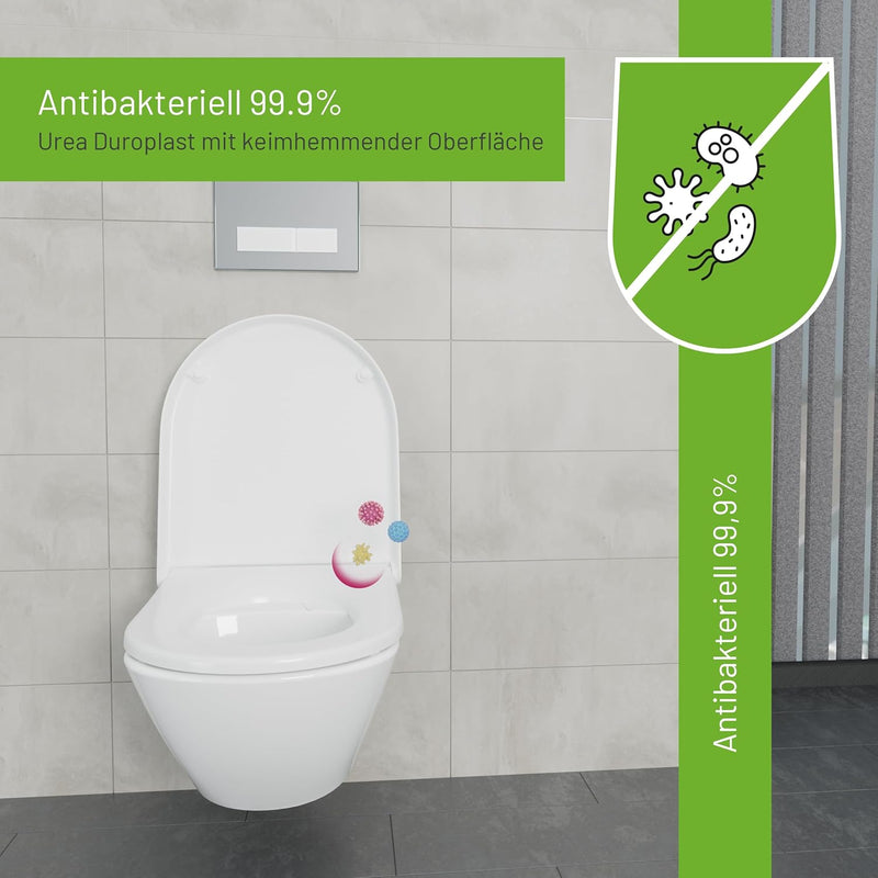 LUVETT® WC-Sitz D230 D-Form Weiss mit Absenkautomatik SoftClose, EasyClean (abnehmbar), Duroplast, e