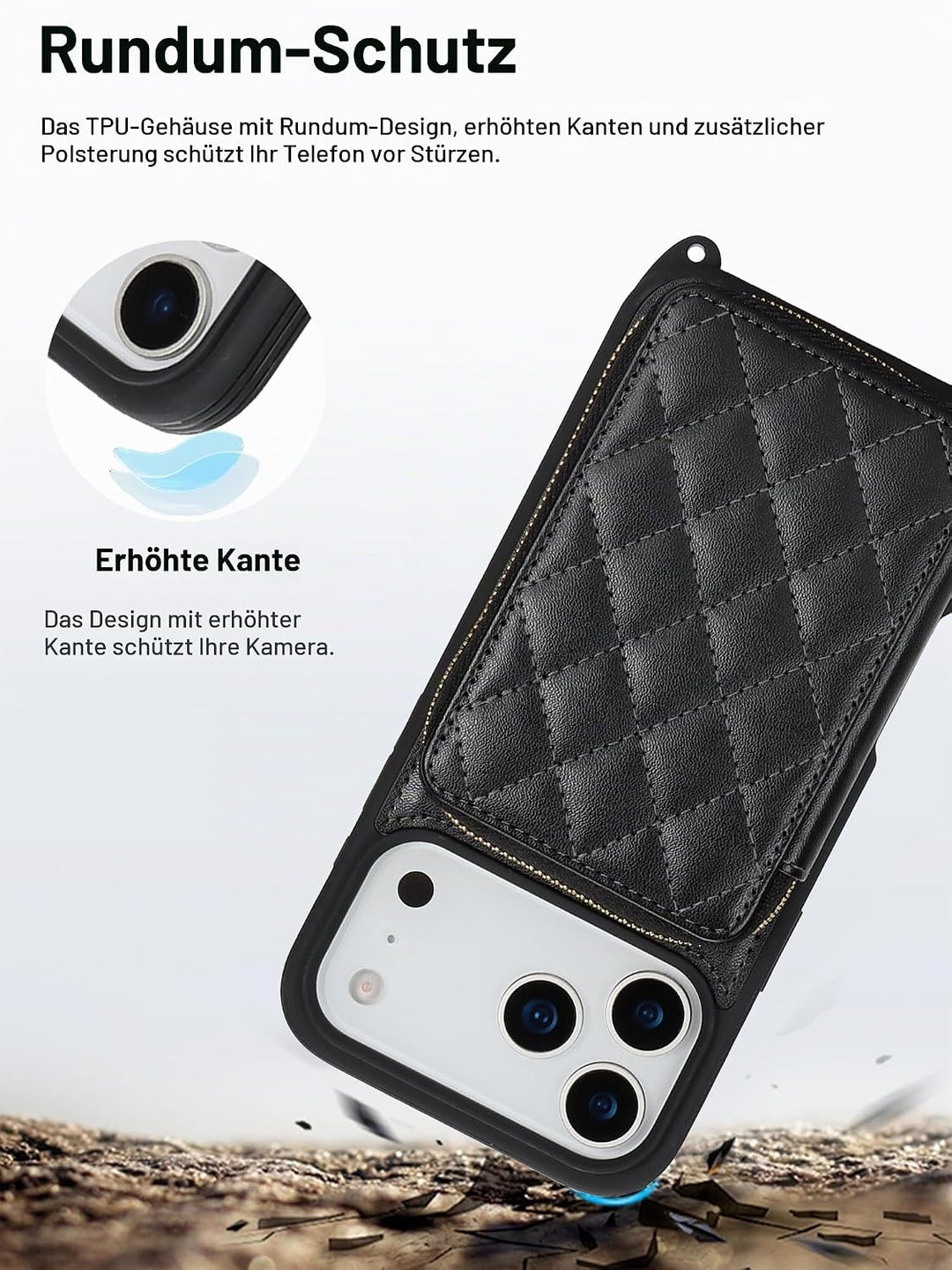 ELTEKER Handyhülle für iPhone 17 Pro Hülle mit Band Verstellbarem Schultergurt, Reissverschluss Geld