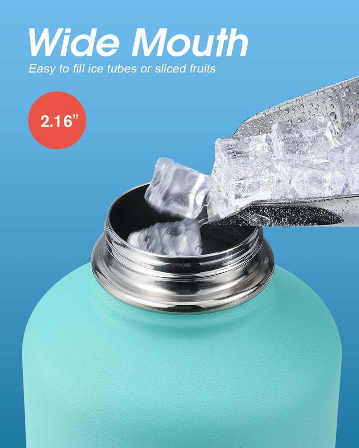 Isolierte Wasserflasche 2L, Coolflask Wasserflasche mit Strohhalm &amp; 3 Deckeln, Edelstahl Isolierte t