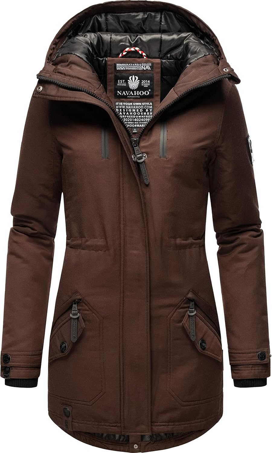 Navahoo Damen warmer Winter Kurzmantel Avrille II XS-XXL M Dark Choco, M Dark Choco
