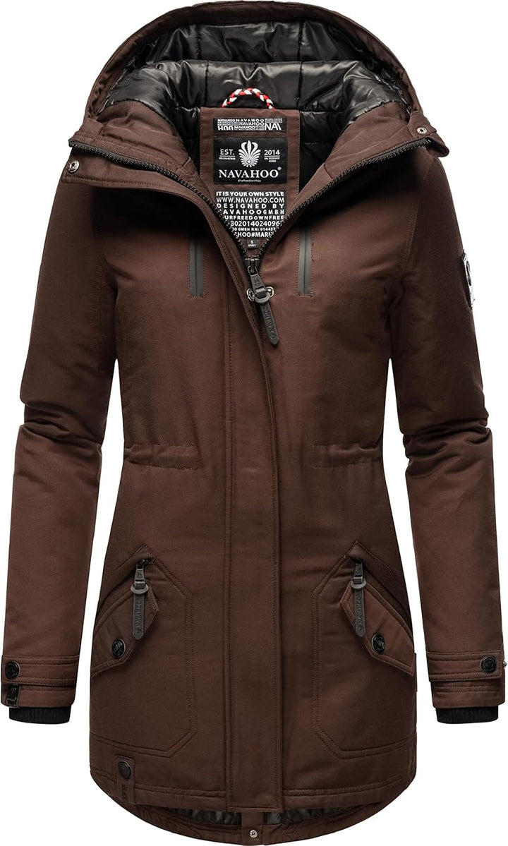 Navahoo Damen warmer Winter Kurzmantel Avrille II XS-XXL M Dark Choco, M Dark Choco