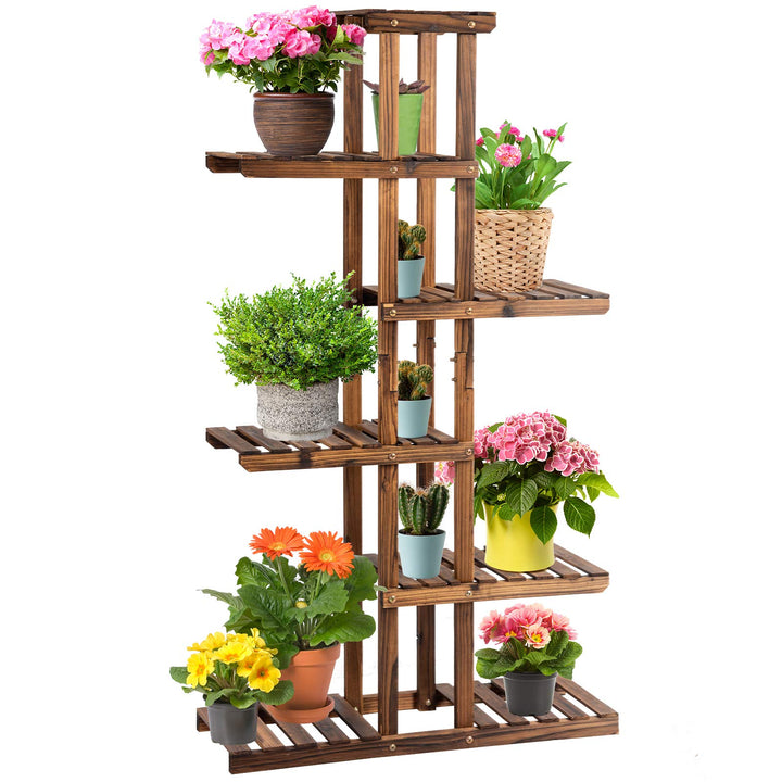 GIANTEX Blumenregal aus Massivholz, Blumenständer mit 6 Ebenen, stehendes Pflanzenregal Gartenregal,