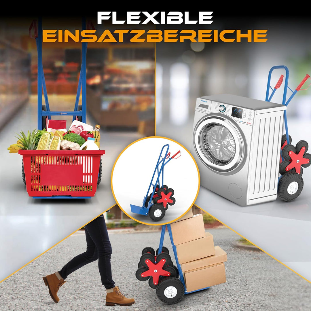 MAXCRAFT Sackkarre Treppenkarre bis 200 kg Treppensackkarre Transportkarre Treppensteiger - 12 Räder