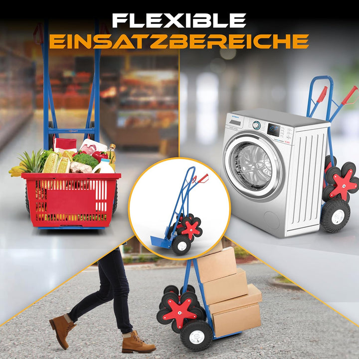 MAXCRAFT Sackkarre Treppenkarre bis 200 kg Treppensackkarre Transportkarre Treppensteiger - 12 Räder