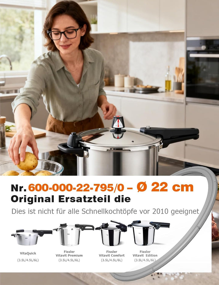Mellbree 22 cm Dichtungsring für Fissler | 600-000-22-795/0 - Ersatz Dichtung für Fissler Vitaquick,