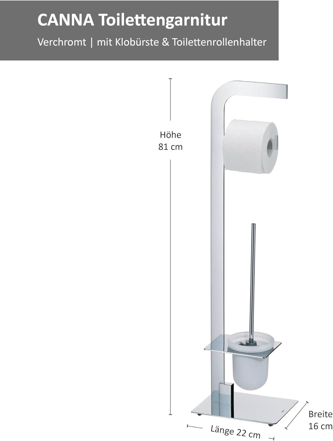 Kela 21991, WC-Bürstentopf und Papierhalterung, Toilettengarnitur, Metall, Canna, 81cm, Verchromt