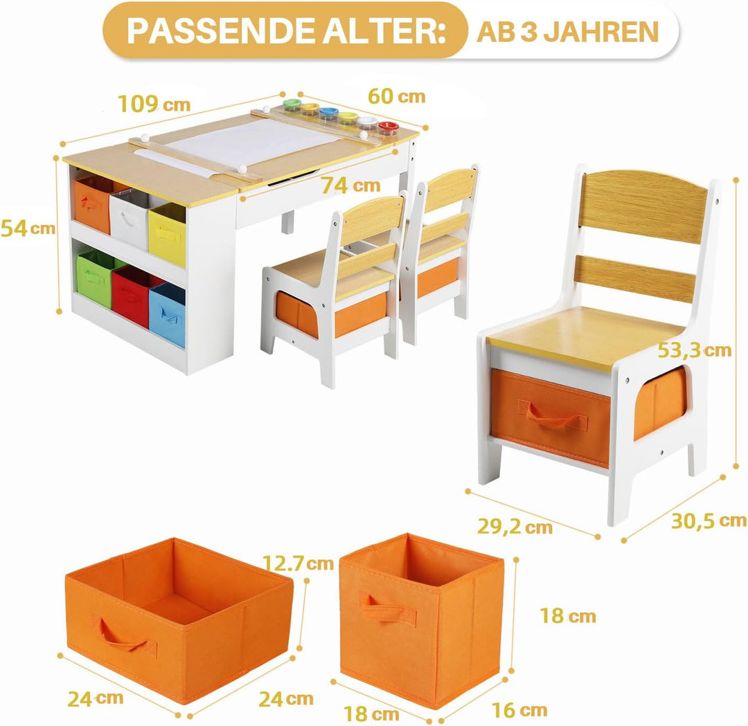 GRAVFORCE Kindertisch mit 2 Stühlen Maltisch & Basteltisch Kinder mit anhebbarer Tischplatte Spielti