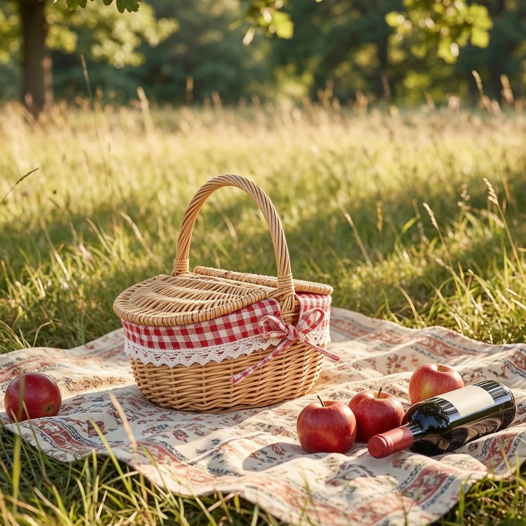 Toddmomy 1 Stück Weidenkorb Für Picknick-Camping Im Freien Natural Weidenkorb mit Deckel und &amp; Liner