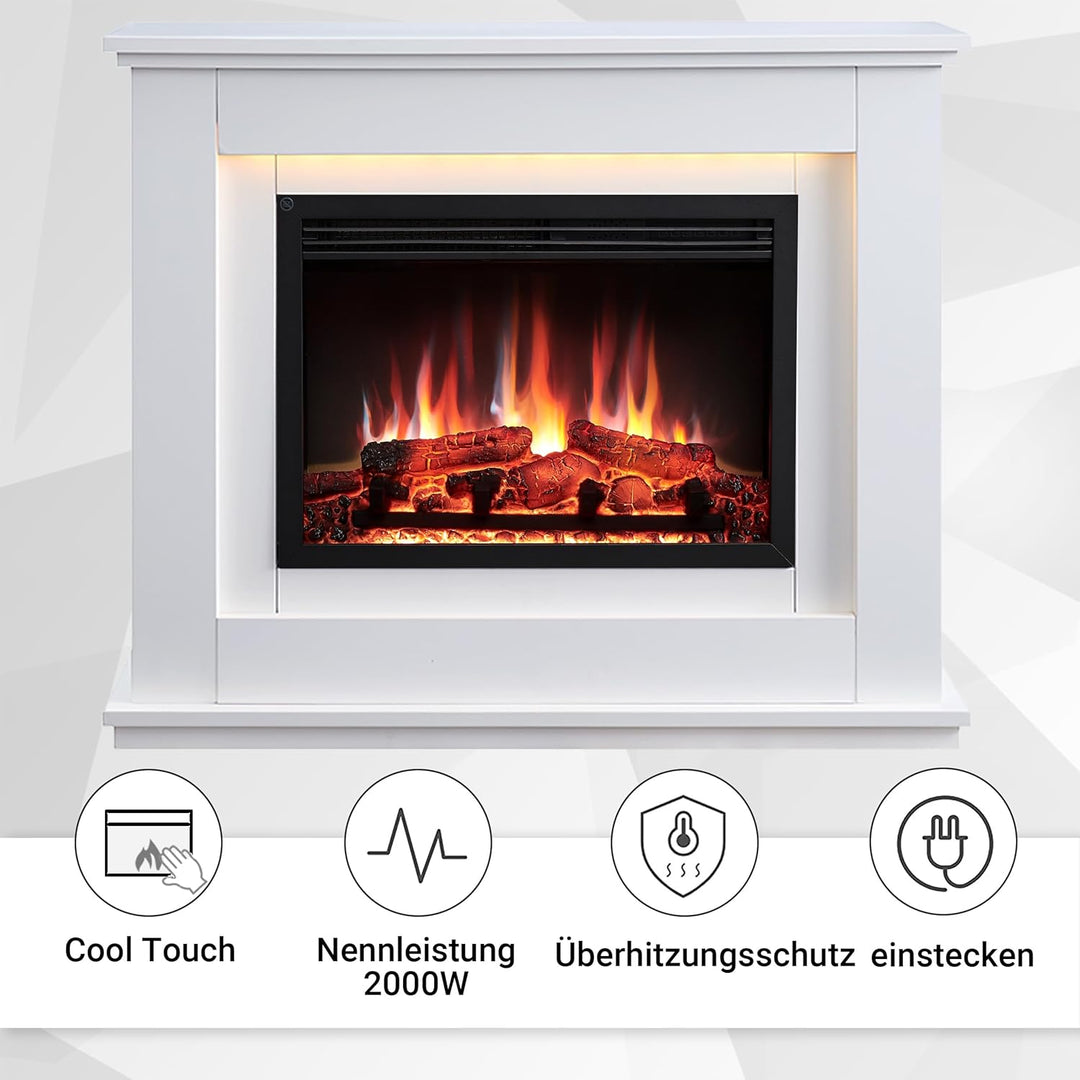 RICHEN Baldur Elektrokamin - Standkamin mit Heizung bis 2000W, 3D-Flammeneffekt, LED-Beleuchtung, Kn