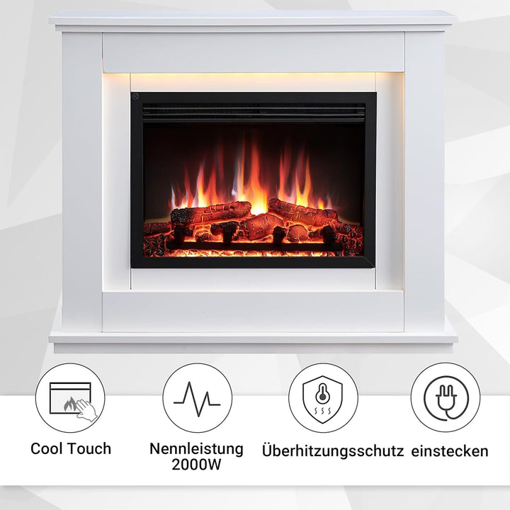 RICHEN Baldur Elektrokamin - Standkamin mit Heizung bis 2000W, 3D-Flammeneffekt, LED-Beleuchtung, Kn