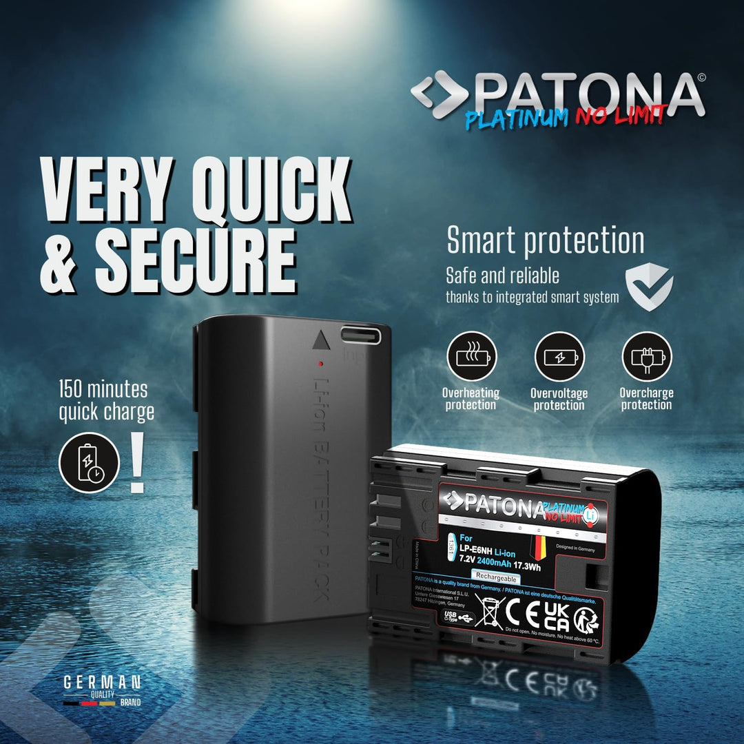 PATONA Platinum USB-C Akku LP-E6NH Kompatibel mit Canon EOS R5, R6, R6II, R7
