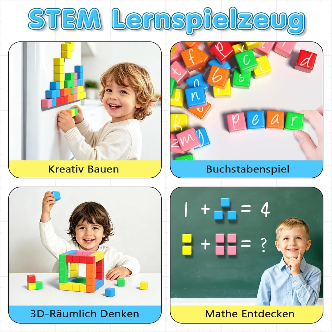 Magnetische Bausteine, Magnetbausteine Kinder ab 3+ Jahre, Montessori Spielzeug, Magnetwürfel, Magne