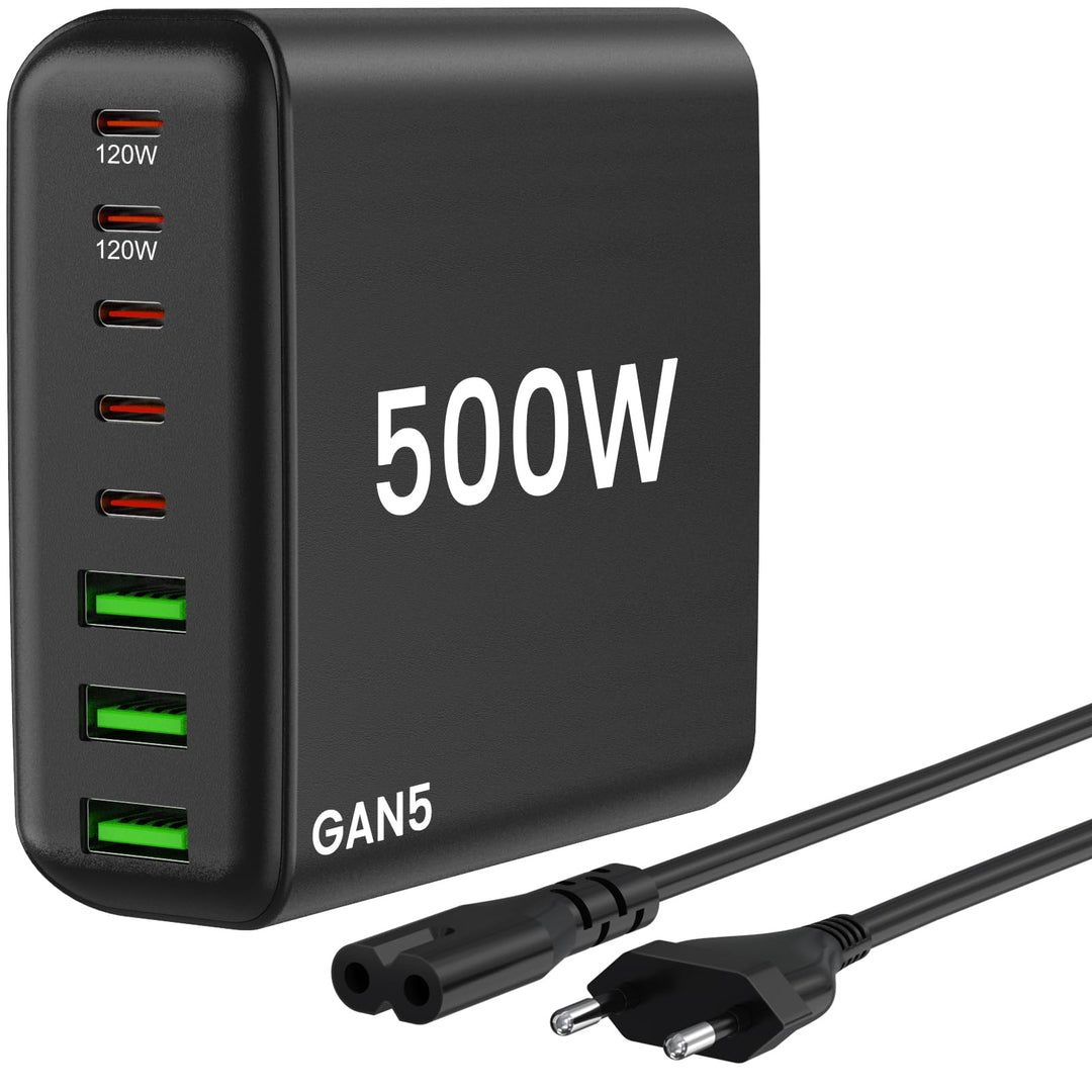 USB C Ladegerät Mehrfach: 500W 8-Port Schnellladegerät mit USB-C und USB-A, USB c Netzteil für iPhon