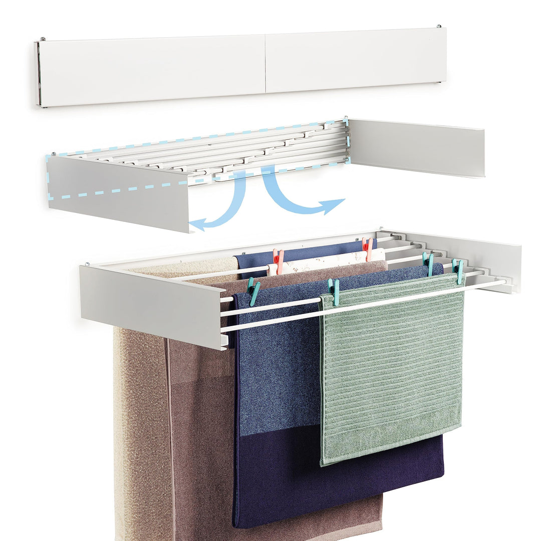 depogron Wäschetrockner 100 cm, Wand montierbar, Wäschetrockner, Faltbar, Geeignet für Innen- oder A