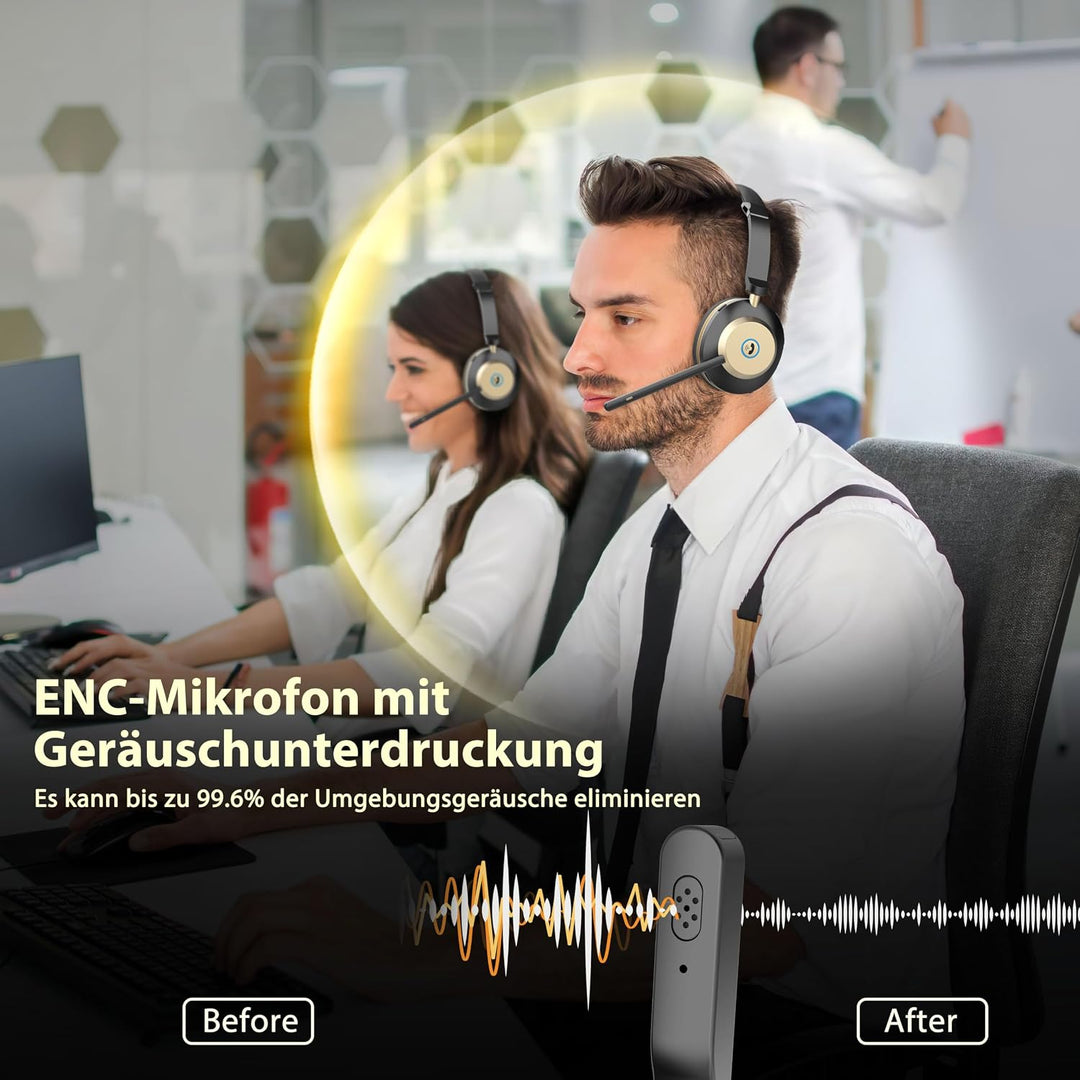 V5.3 Bluetooth-Headset mit Mikrofon für PC, Kabelloses Headset mit Mikrofon Rauschunterdrückung &amp; US