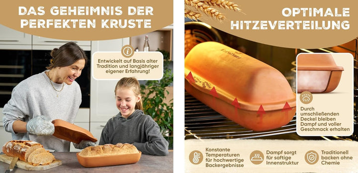 Brotbackform & Brottopf zum Brotbacken | Brotbackformen Natur-Ton mit Deckel | Tontopf Brot | Kasten