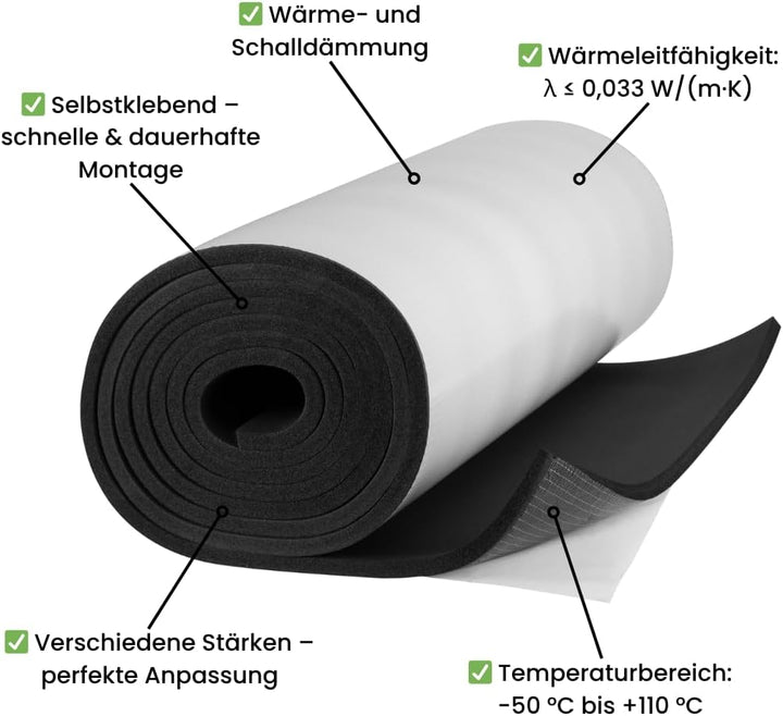 Armaflex AF 16 mm - 1 m x 1 m Dämmmatte selbstklebend – Effiziente Kälte- &amp; Wärmedämmung aus Kautsch