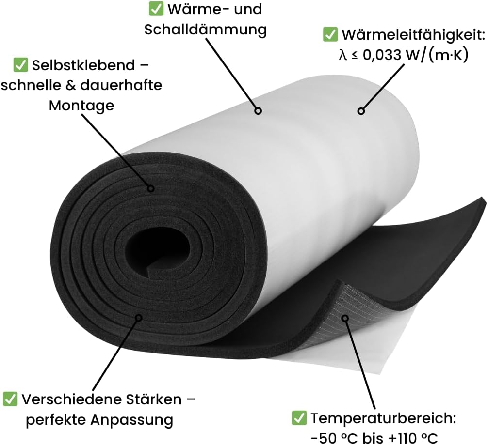 ArmaFlex AF Kautschuk-Dämmmatte selbstklebend 13mm - 25cm x 1m Isolierung | Effiziente Kälte- und Wä