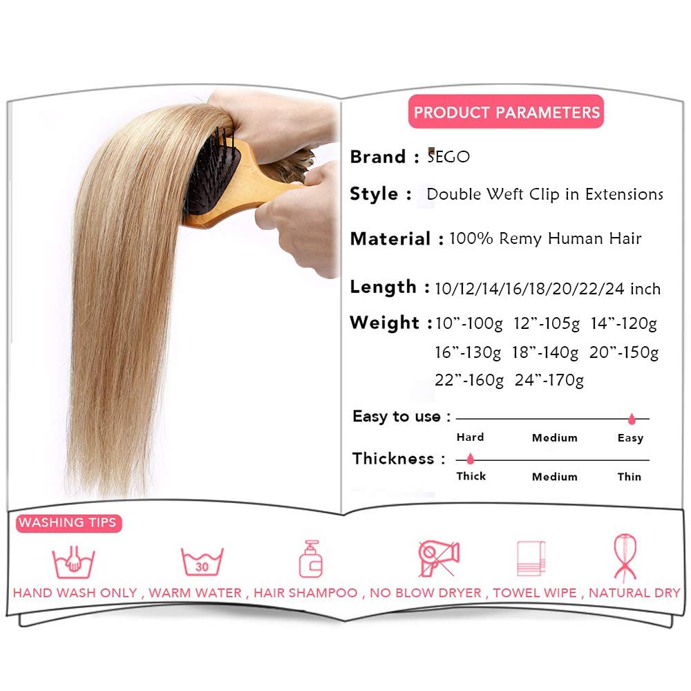 SEGO Clip in Extensions Echthaar Haarverlängerung Haarteil Doppelt 8 Teile hitzebeständig glatt Honi