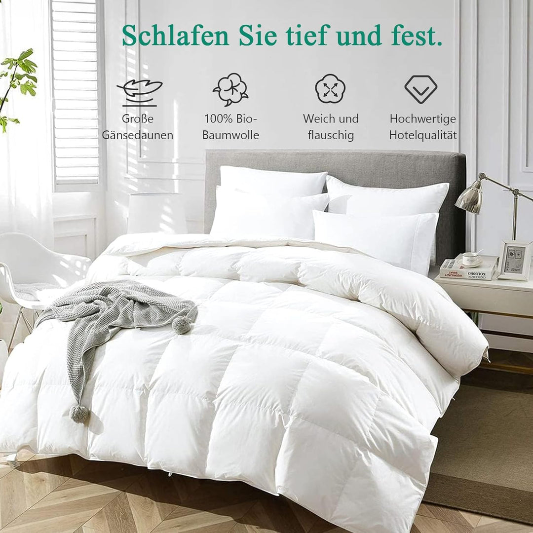 APSMILE Leichte Daunendecke 240x260cm, Dünne Gänse Daunendecke für Sommerdecke, Bio-Baumwolle 935g K