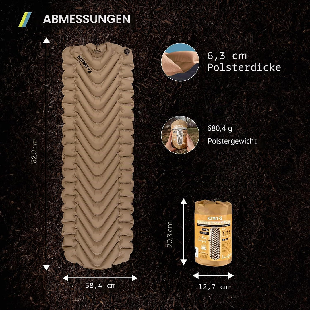 Klymit Statische V Aufblasbare Outdoor Campingmatte Luftmatratze Isoliert isolierung isomatte Coyote