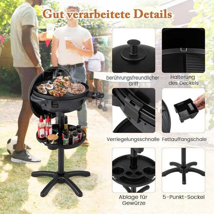 COSTWAY Elektrogrill 1200W, 2 in 1 Tischgrill & Standgrill mit 2-Zonen Grillplatte, Elektrischer BBQ