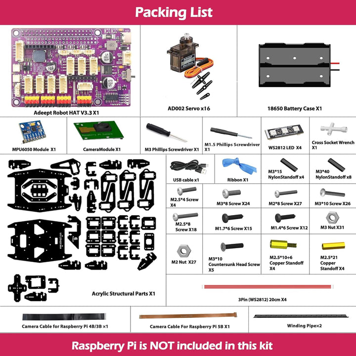 Adeept RaspClaws Hexapod Spider Robot Kit für Raspberry Pi 4/3 Modell B+/B, STEAM Crawling Robot, Op