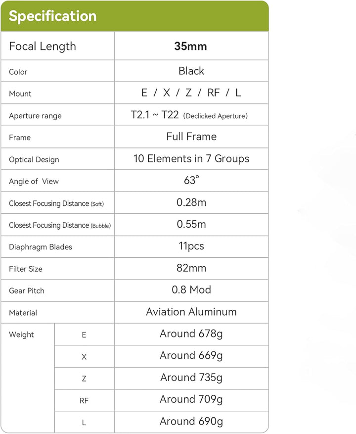 TTARTISAN 35mm T2.1 Kino Objektiv Vollformat Manueller Fokus Soft Bokeh und Bubble Bokeh Umschalten