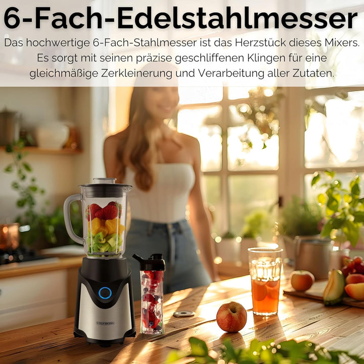 Steinborg® Standmixer mit To-Go Becher Mixer Smoothie Maker 500 Watt 600 ml Glaskrug + 570 ml To-Go