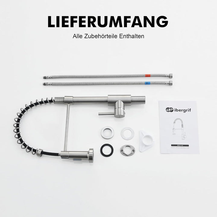 Ibergrif wasserhahn küche ausziehbar, Spring küchenarmatur mit brause, spültischarmatur 360 Schwenkb