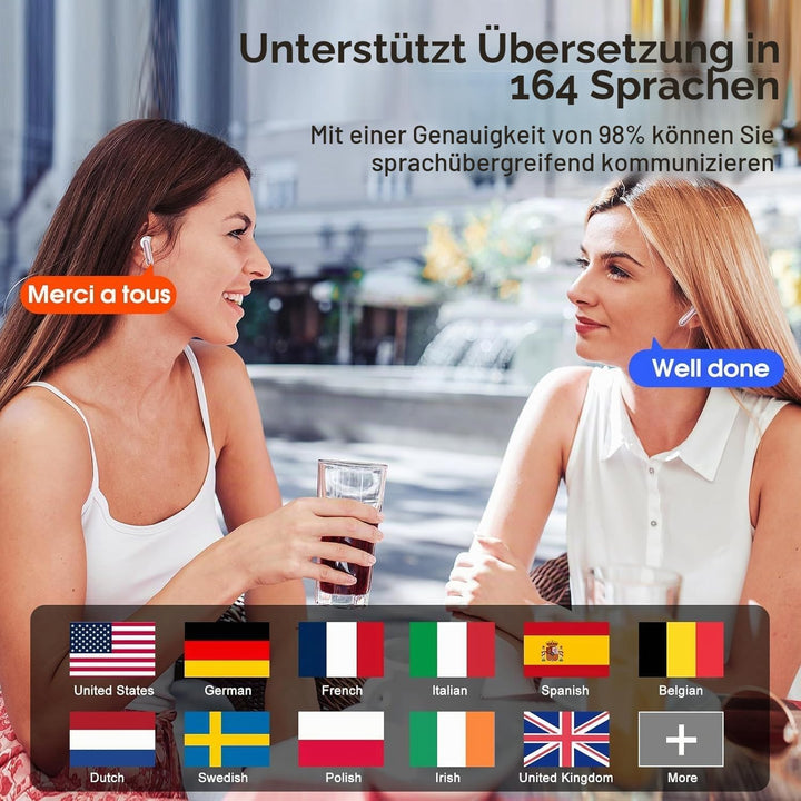 AI Kopfhörer Übersetzer, 3-in-1Bluetooth 5.3 Echtzeit Sprachübersetzer Kopfhörer mit 164 Sprachen/6