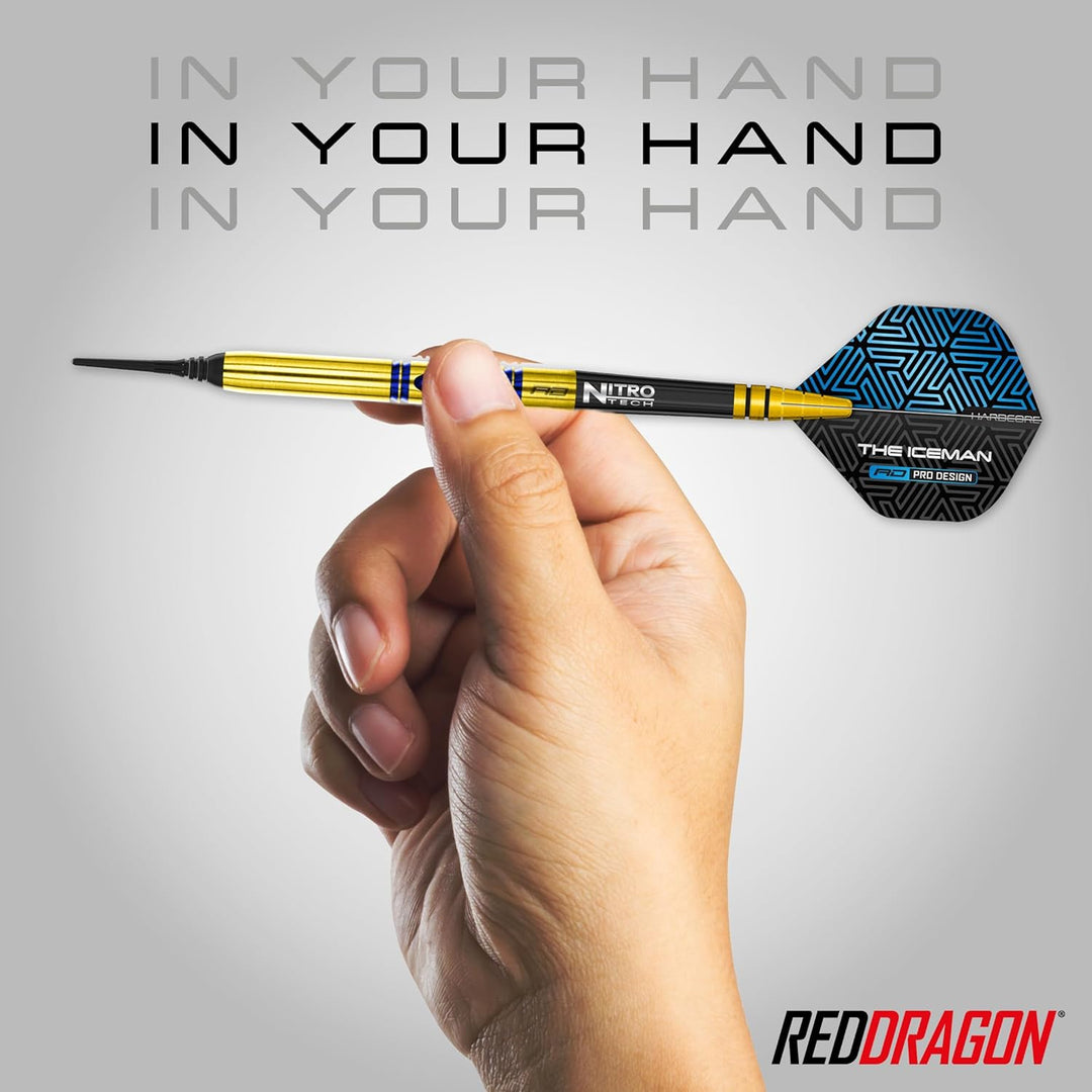 RED DRAGON Gerwyn Iceman Price Avalanche Pro Gold Premium Tungsten Darts Set mit Flights und Stielen