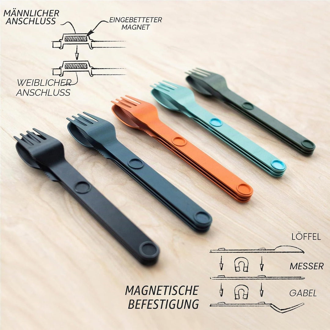 MAGWARE Magnetisches Campingutensilien-Set – tragbares und wiederverwendbares Metall-Reisebesteck mi