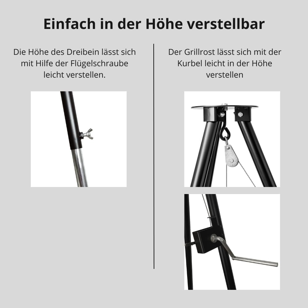 DREIBEIN SCHWENKGRILL mit Kurbel und EDELSTAHL GRILLROST 50 cm mit TASCHE