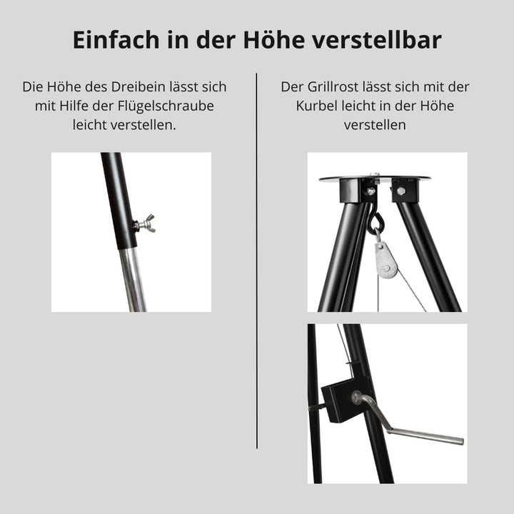 DREIBEIN SCHWENKGRILL mit Kurbel und EDELSTAHL GRILLROST 50 cm mit TASCHE