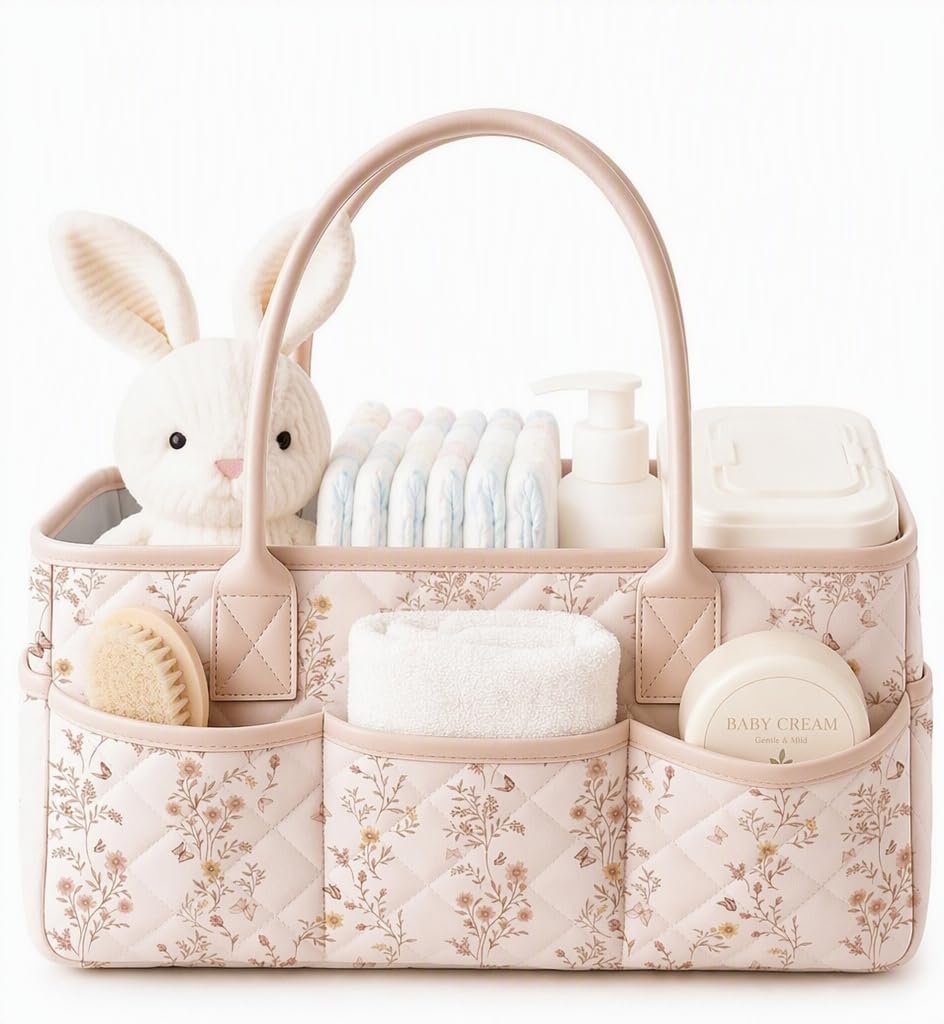 Wickeltasche Organizer,Wickeltisch Organizer,Diaper Bag mit Blumenmuster und Herausnehmbaren Fächern