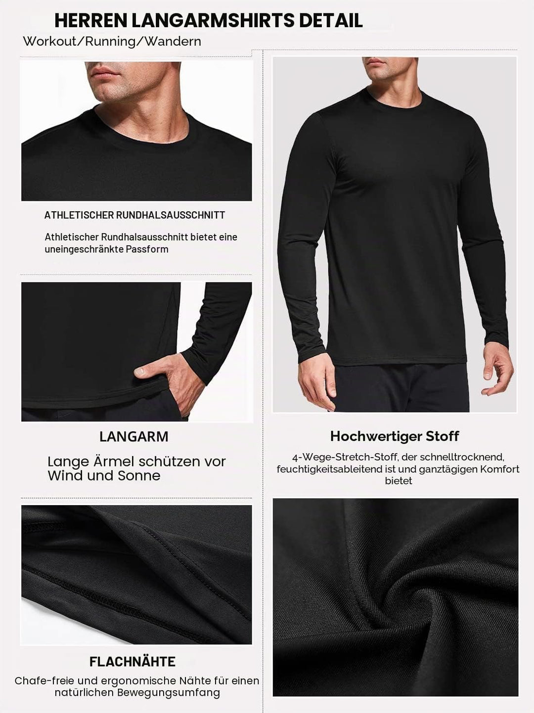 Boyzn 1, 3 or 5er Pack Herren Langarmshirt T-Shirts, UPF 50+ UV Schutz Schnelltrocknend Funktionsshi