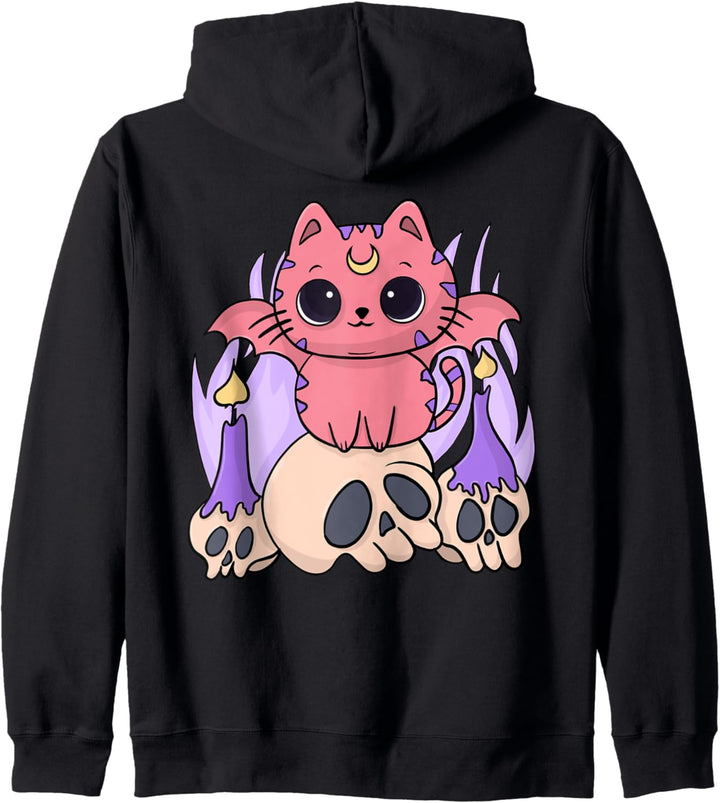 Lustige Neko Kawaii Pastell Goth Katze gruselig süsse Hexenkatzen Kapuzenjacke