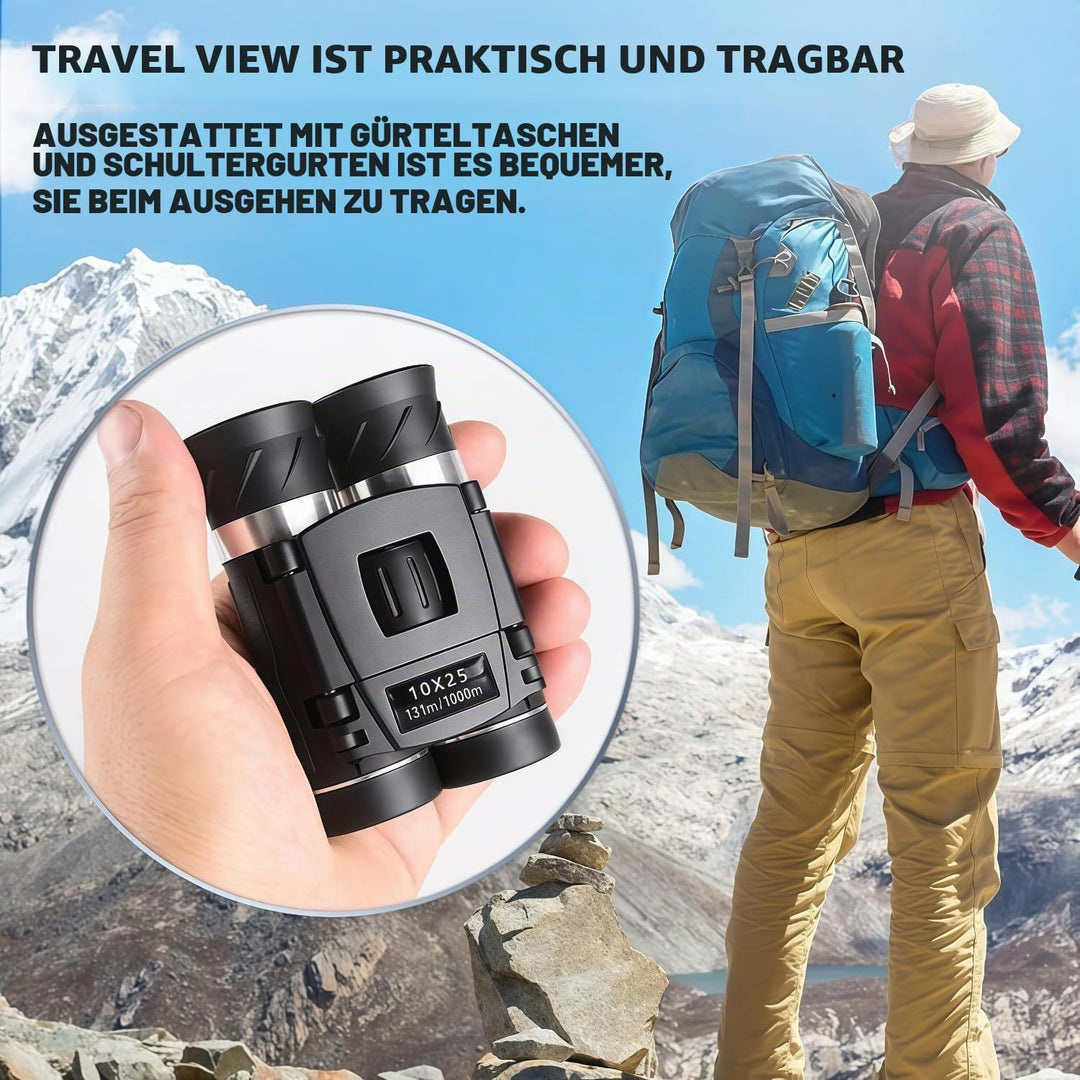 10x25 Kompaktes Fernglas,Faltbares Ferngla,Fernglas für Erwachsene und Kinder,Grosses Okular Einfach