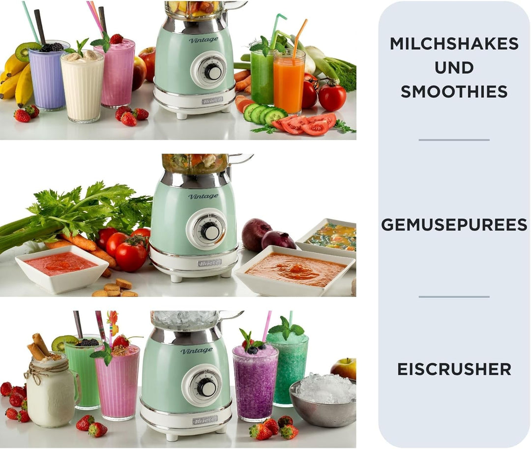 Ariete Vintage 583 Mixer aus Glas, Retro Multifunktionsmixer mit 4 Klingen, 4 Geschwindigkeiten + Pu