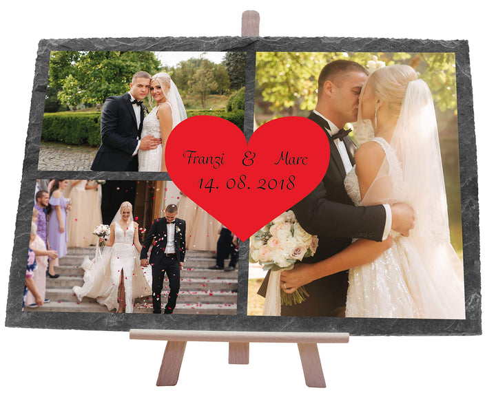 wandmotiv24 Schiefertafel Hochzeit mit Staffelei, Personalisierbar Digitaldruck Farb-Fotos + Vorname
