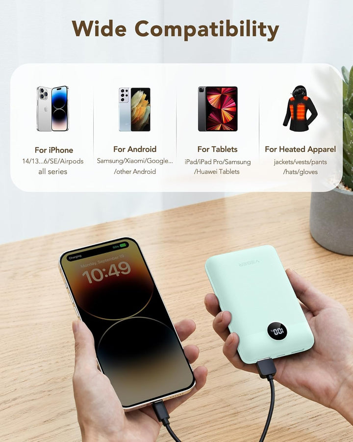 VEGER Power Bank 20000mAh klein 22.5W, Powerbank USB C Schnelles Aufladen Externe Handyakkus PD/QC3.