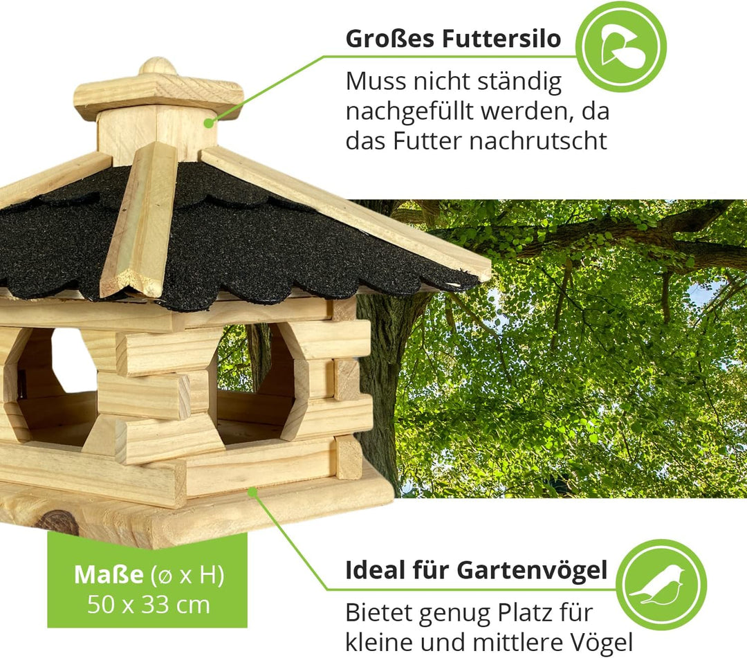 GARTENETAGE Futterhaus Skandinavia mit Futtersilo für Vögel/massives Vogelhaus aus Holz, wetterfest/