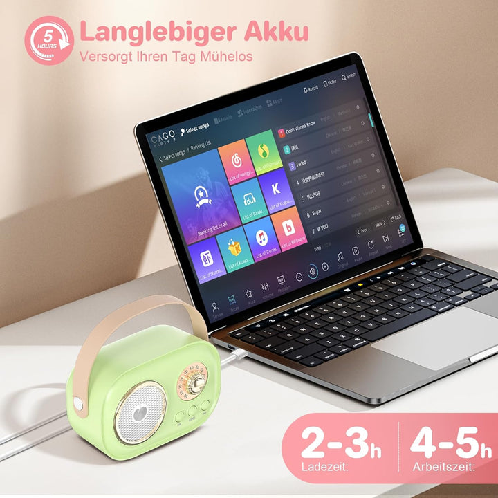 heetipuk Mini-Karaoke-Maschine für Kinder und Erwachsene, Tragbarer Bluetooth-Lautsprecher mit 2 Kab