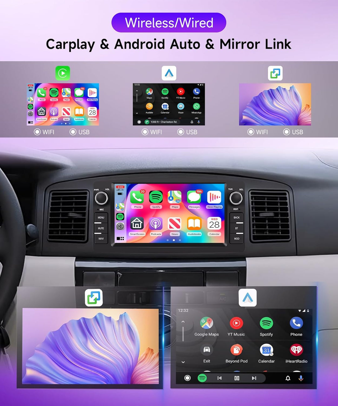 Rimoody 4G+64G Android Autoradio für Toyota Corolla E120 E130 2000-2007 BYD F3 2006-2013 mit Wireles