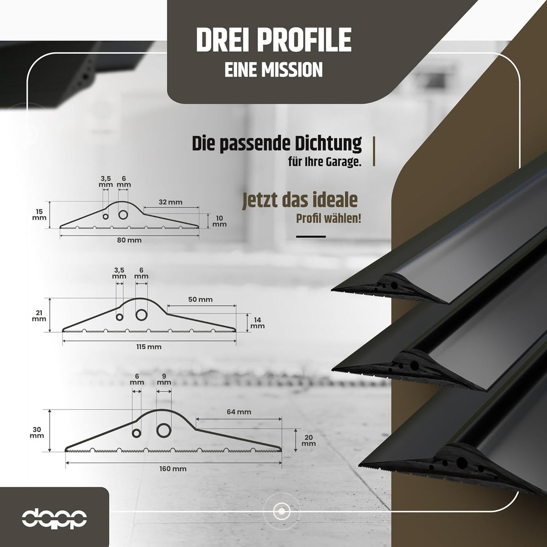 DQ-PP GARAGENTOR DICHTUNG | 4m | 15mm x 80mm | inkl. Montagekleber | schwarz | Bodenabdichtung aus E