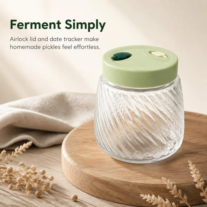 2 Pack 1L Glass Fermentation Jars with Double Airlock Valve,Kimchi behälter,fermentierglas, Airtight