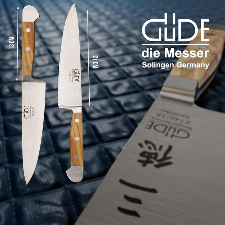 GÜDE Solingen - Kochmesser geschmiedet, 21 cm, Olivenholz, ALPHA OLIVE, Küchenmesser, Doppelkropf, H